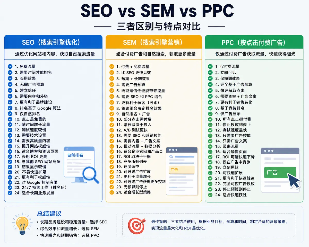 SEO与SEM和PPC有何不同?