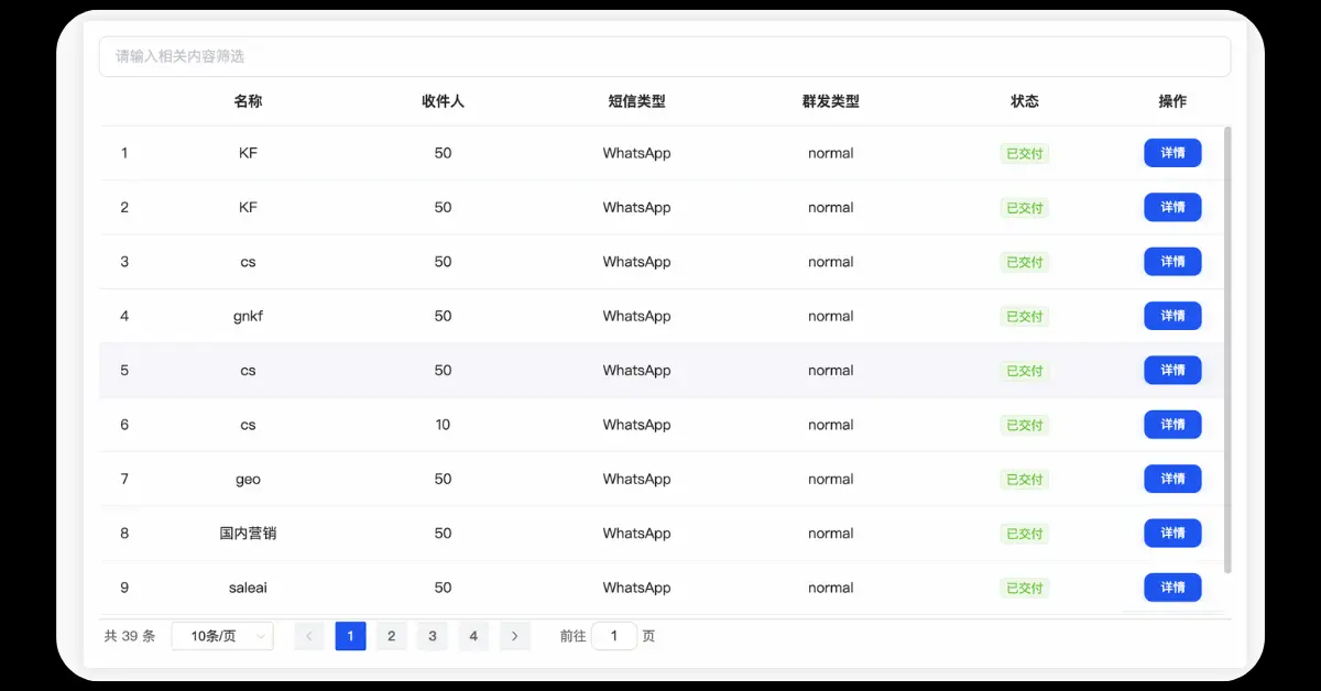 WhatsApp marketing task list and status management background