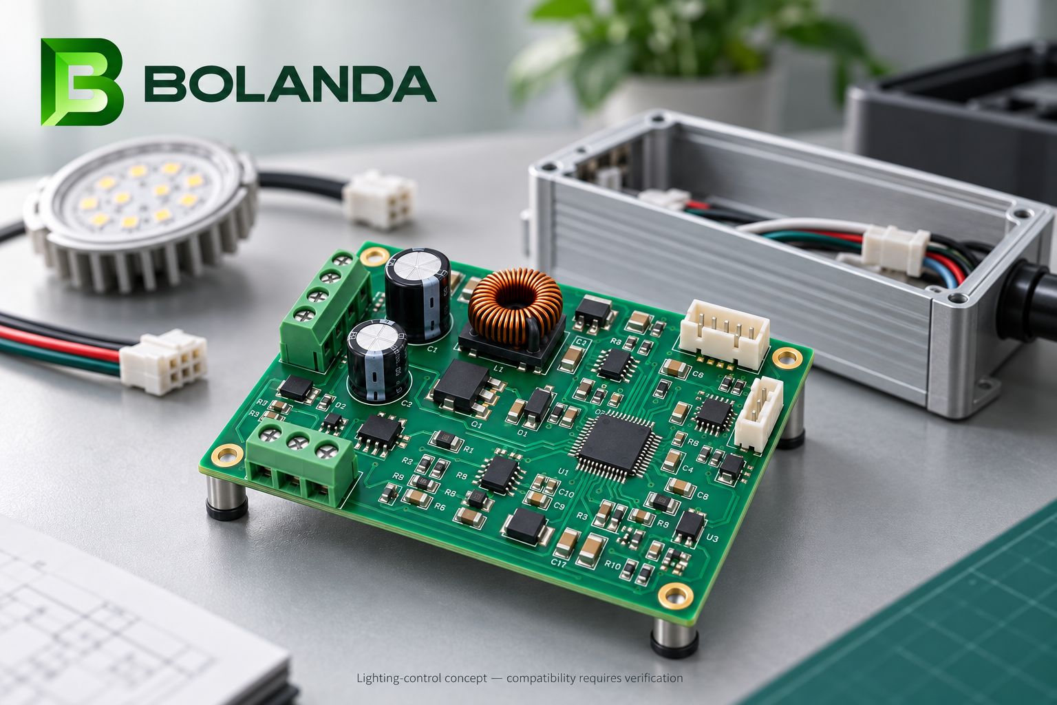 Bolanda PCBA lighting-control application concept with disconnected LED module