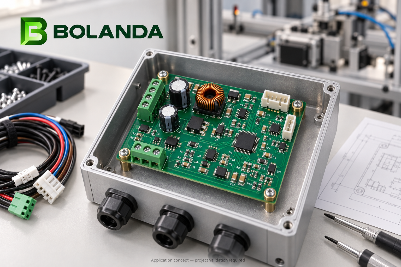 Bolanda PCBA application concept in an industrial control enclosure